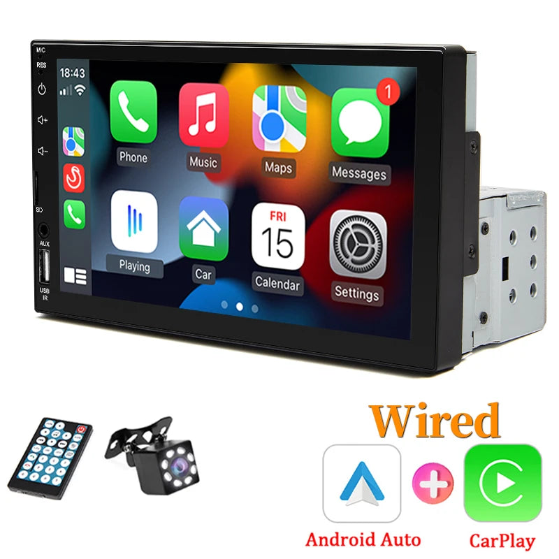 7“ Car Radio 1 Din Carplay Multimedia MP5 Player HD Touch Screen FM ISO Aux Input Bluetooth Mirror Link Universal Autoradio