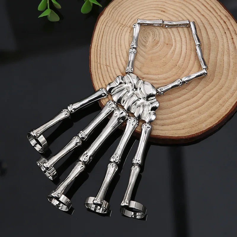 Skeleton Hand Bracelet Bangle Halloween Wristband Skull Fingers Metal Skeleton Hand Bracelet With Ring Hand Halloween Jewelry