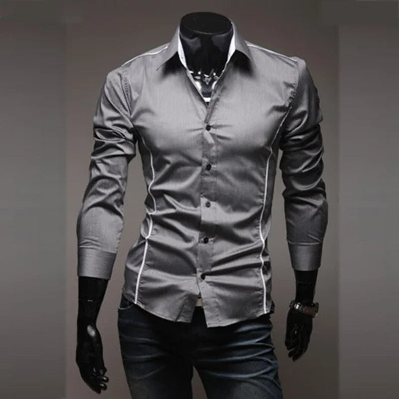 Slim Fit Mens Striped Shirts 2024 Long Sleeve Gray Male Striped Shirts Camisa Social Clothes Chemise Homme Camisas para hombre