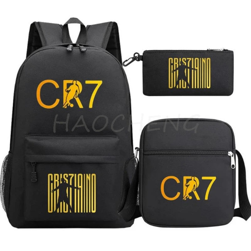 3Pcs Sets Boys Girl Football CR7 School Backpack School Bags Travel Bags Laptop Zipper Rucksack New Mochila For Students Bags