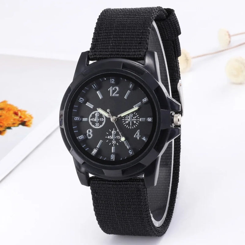 Mens Watch Top Brand Black Green Sports Analog Quartz Wristwatches Nylon Band Fashion Casual Men Clock Relógio Masculino