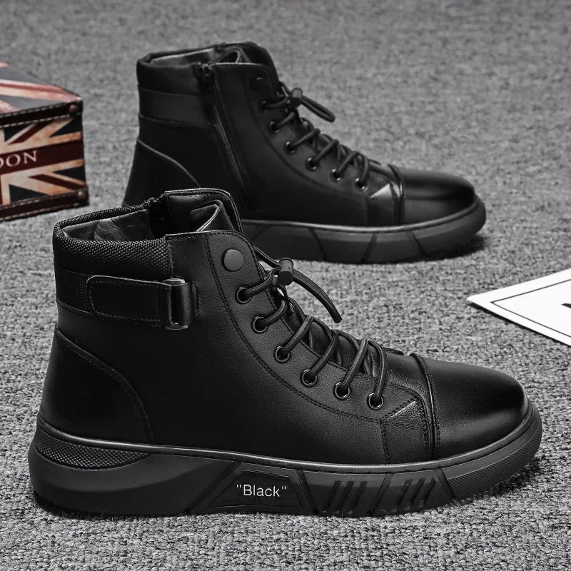 Men's High-top Fashion Shoes New Motorcycle and Ankle Boots Waterproof Boots Men Leather Shoes Men Casual Boot Bota Masculina