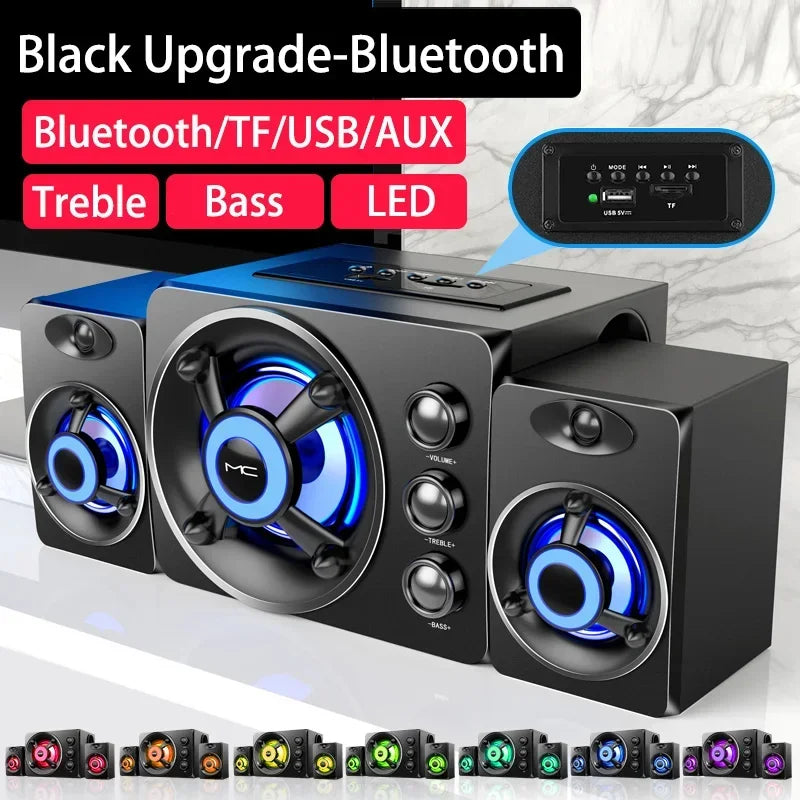 HIFI 3D Stereo Alto-falantes Coloridos LED Luz Pesada AUX USB Com Fio Sem Fio Bluetooth Áudio Home Theater Surround Som Bar TV