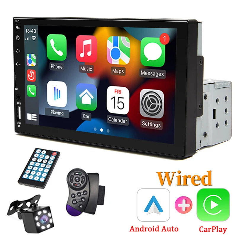 7“ Car Radio 1 Din Carplay Multimedia MP5 Player HD Touch Screen FM ISO Aux Input Bluetooth Mirror Link Universal Autoradio