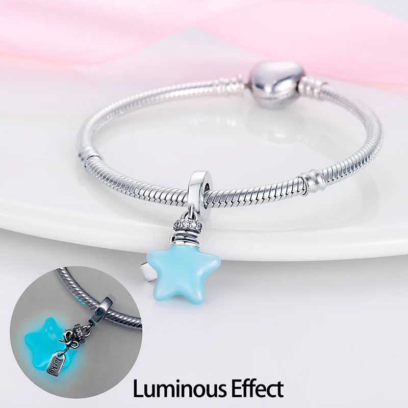 Charms Fit Pan 925 Original Bracelets Luminous Firefly Stars Cherry S925 Silver Pendants Beads DIY Party Christmas Jewelry