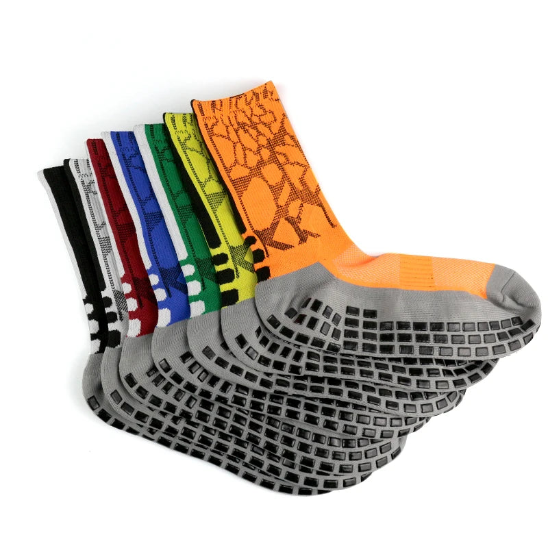 New honeycomb patterned heel striped football socks Sports non-slip square silicone grip soccer socks calcetines hombre futebol