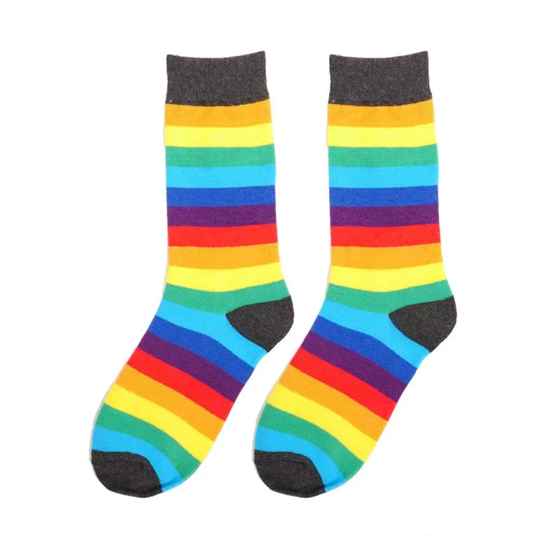 1 Pair Colors Rainbow Striped Women Sock New Arrival Elasticity Sweat Women Long Sock Sporty Meias Retro Harajuku Socks