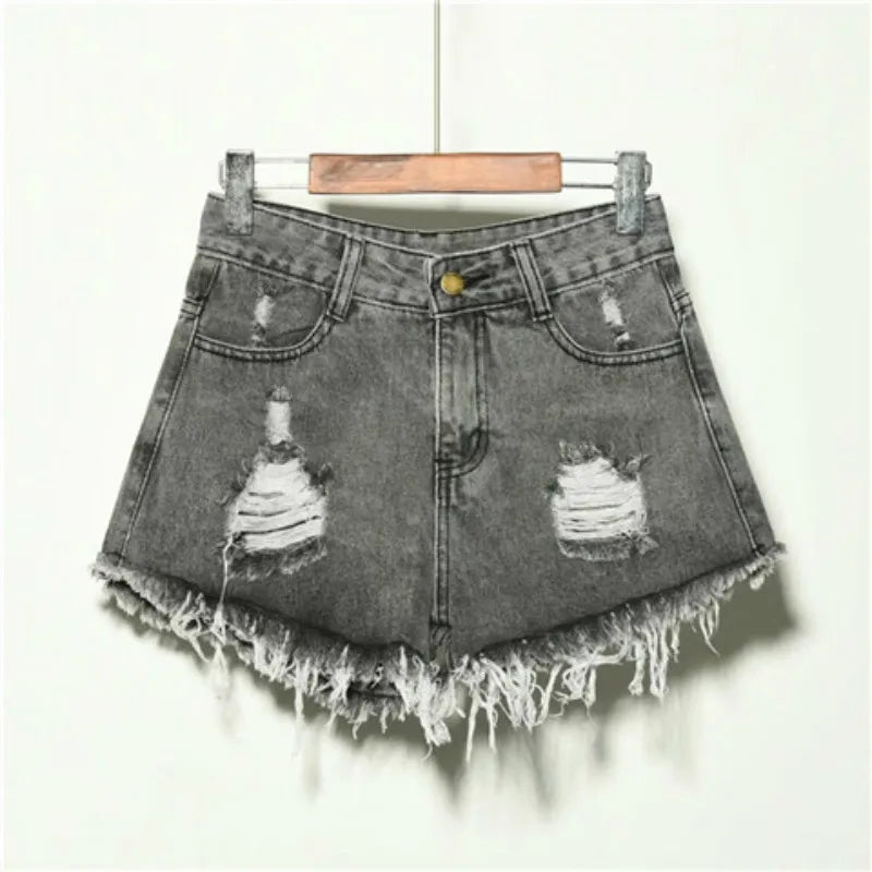 2025 New High Waist Tassel Broken Denim Shorts Female Summer Korean Version Raw Edge Wide Leg Loose Plus Size Jean Shorts Women