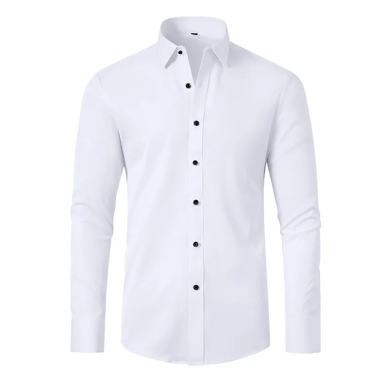 New Anti-Wrinkle Men Shirt Long Sleeves Dress Shirts For Men Slim Fit Camisa Social Business Blouse White Office Shirt S-4XL