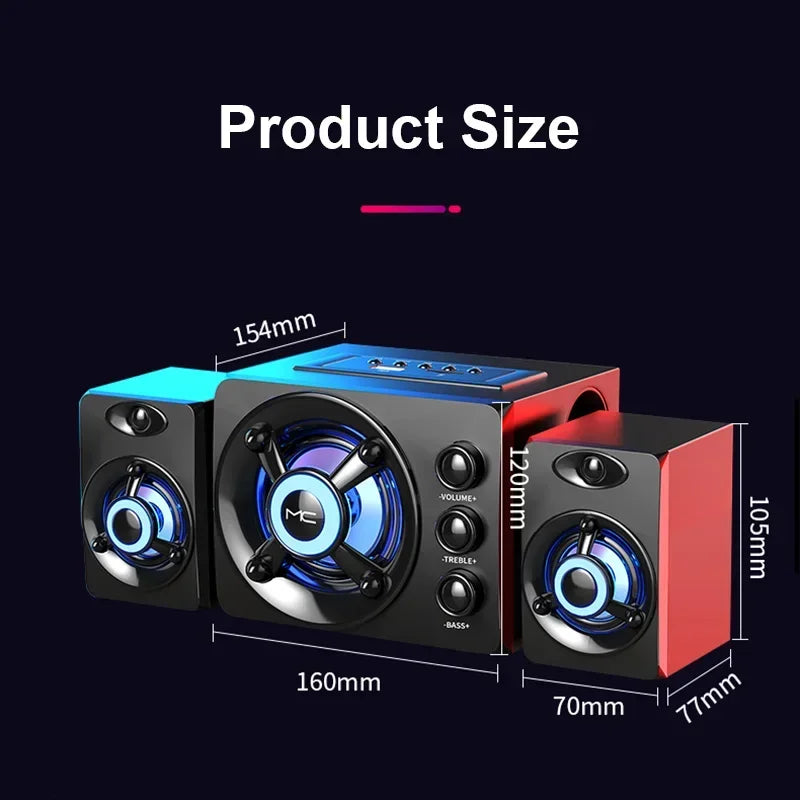 HIFI 3D Stereo Alto-falantes Coloridos LED Luz Pesada AUX USB Com Fio Sem Fio Bluetooth Áudio Home Theater Surround Som Bar TV