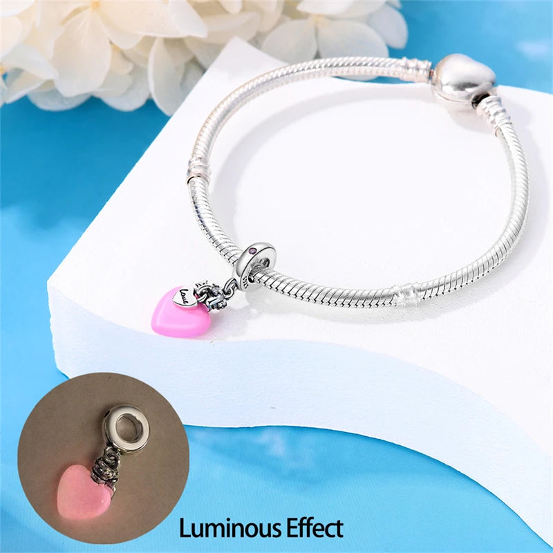 Charms Fit Pan 925 Original Bracelets Luminous Firefly Stars Cherry S925 Silver Pendants Beads DIY Party Christmas Jewelry