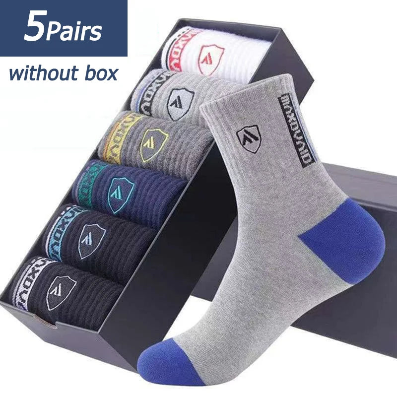 5 Pairs Apring And Fall Mens Sports Socks Summer Leisure Sweat Absorbent Comfortable Thin Breathable Basketball Meias EU 38-47