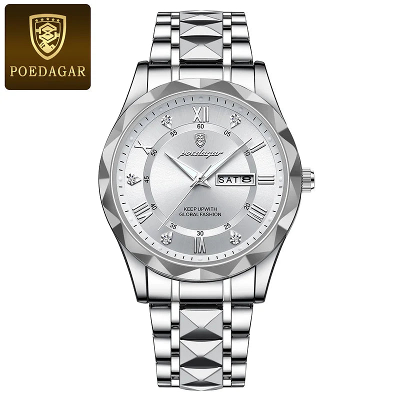 POEDAGAR Brand Business Luxury Watch Men Sport Waterproof Luminous Quartz Man Watch Steel Strap 2023 Calendar Clock Male Relógio