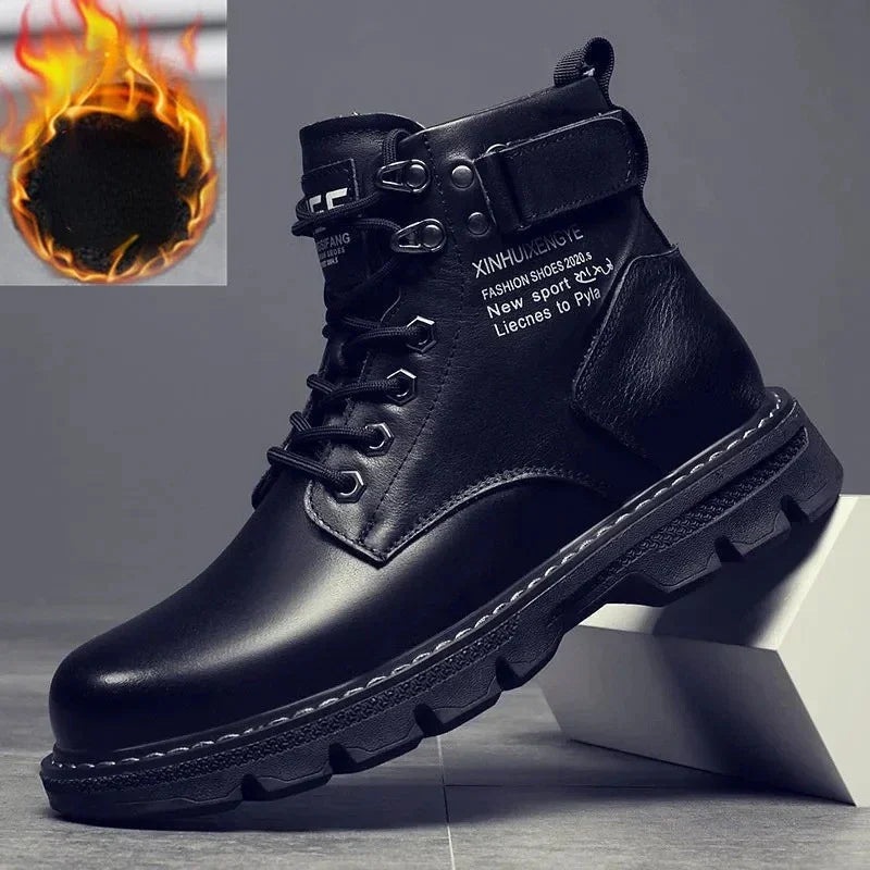 Men's High-top Fashion Shoes New Motorcycle and Ankle Boots Waterproof Boots Men Leather Shoes Men Casual Boot Bota Masculina