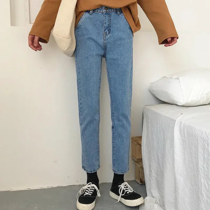 New Arrival Autumn/winter Korean Style Chic High-waisted Black Casual Jeans Straight-leg Pants Slimming Women's Trendy Fashion