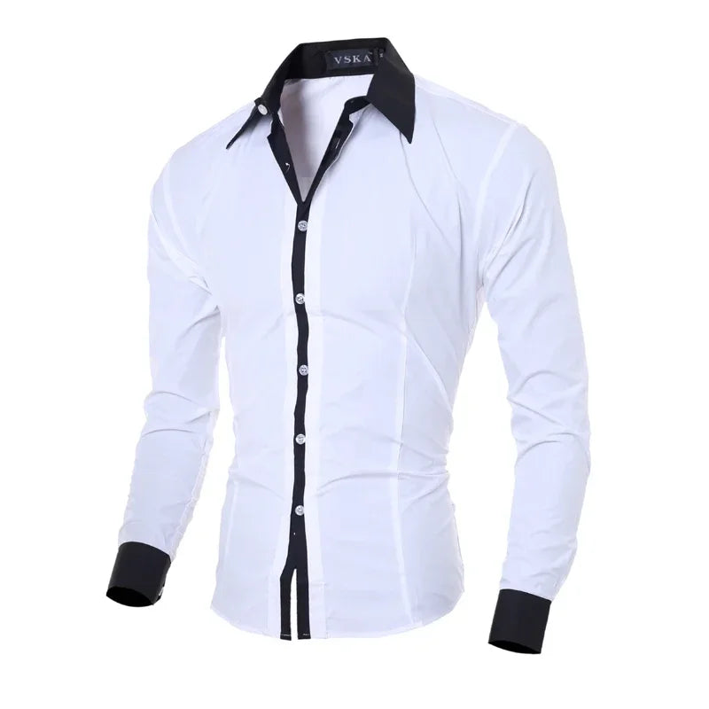 Men Long Sleeve Shirt 2024 Spring Striped Shirts Slim Fit Male Casual Social Patchwork Shirt Turn-down Collar Camisa Masculina