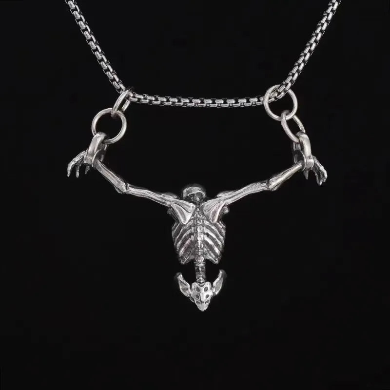 Creative Crucifixion Skull Pendant Men Necklace Punk HipHop Silver Color Half Body Skeleton Hanging Party Jewelry Gift Wholesale