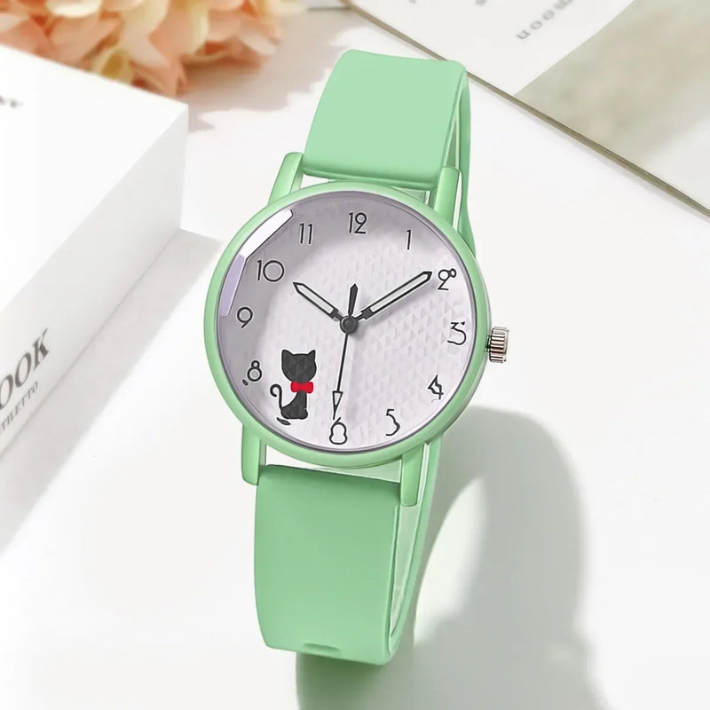 Cute Girl Quartz Watch Lovely Cat Dial  Silicone Strap Women Wristwatches Sport Ladies Watches Relógio Feminino Birthday Gift