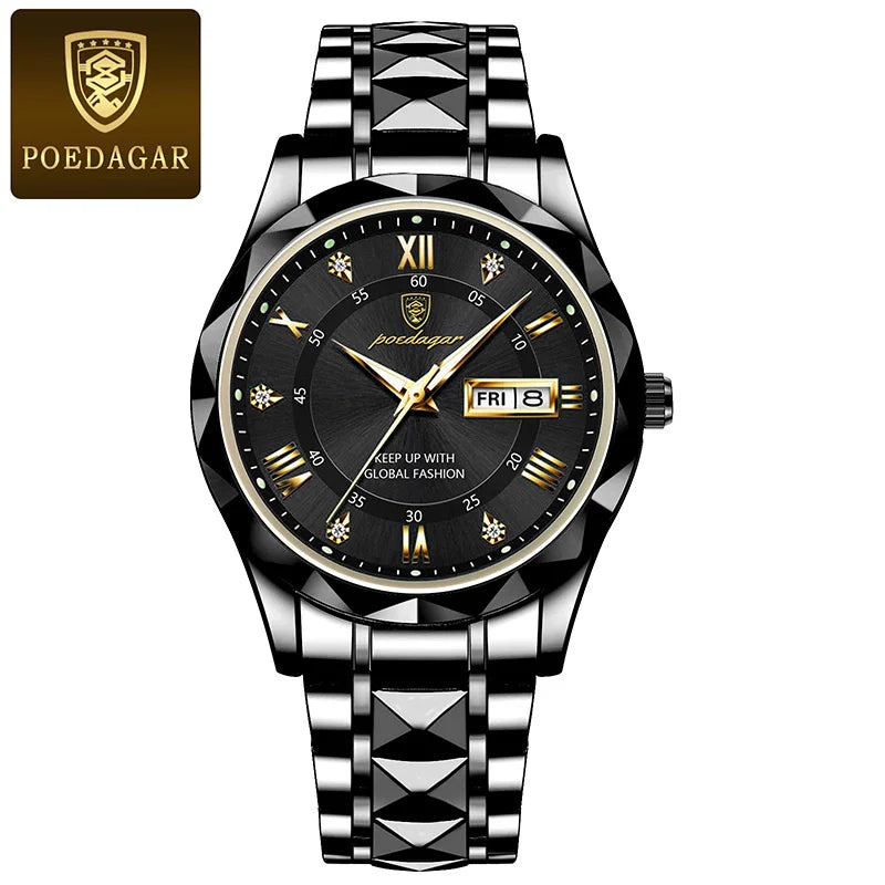 POEDAGAR Brand Business Luxury Watch Men Sport Waterproof Luminous Quartz Man Watch Steel Strap 2023 Calendar Clock Male Relógio