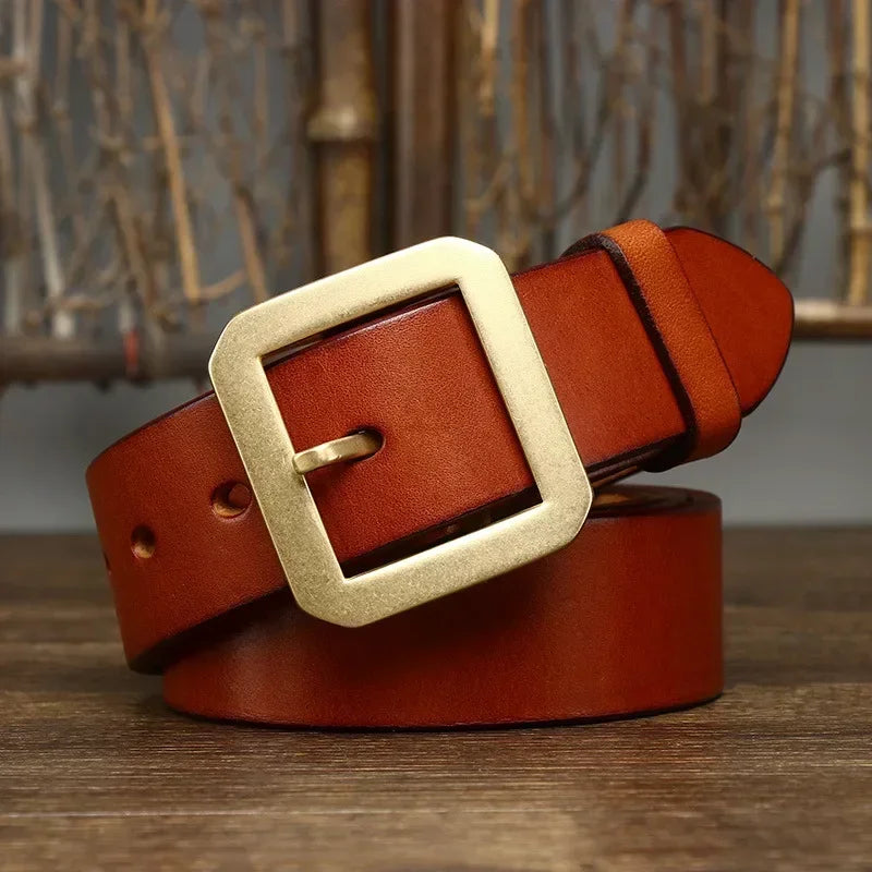 3.8CM Thick Cowhide Copper Brass Buckle Genuine Leather Casual Jeans Belt Men High Quality Waistband Male Luxury Strap Cintos