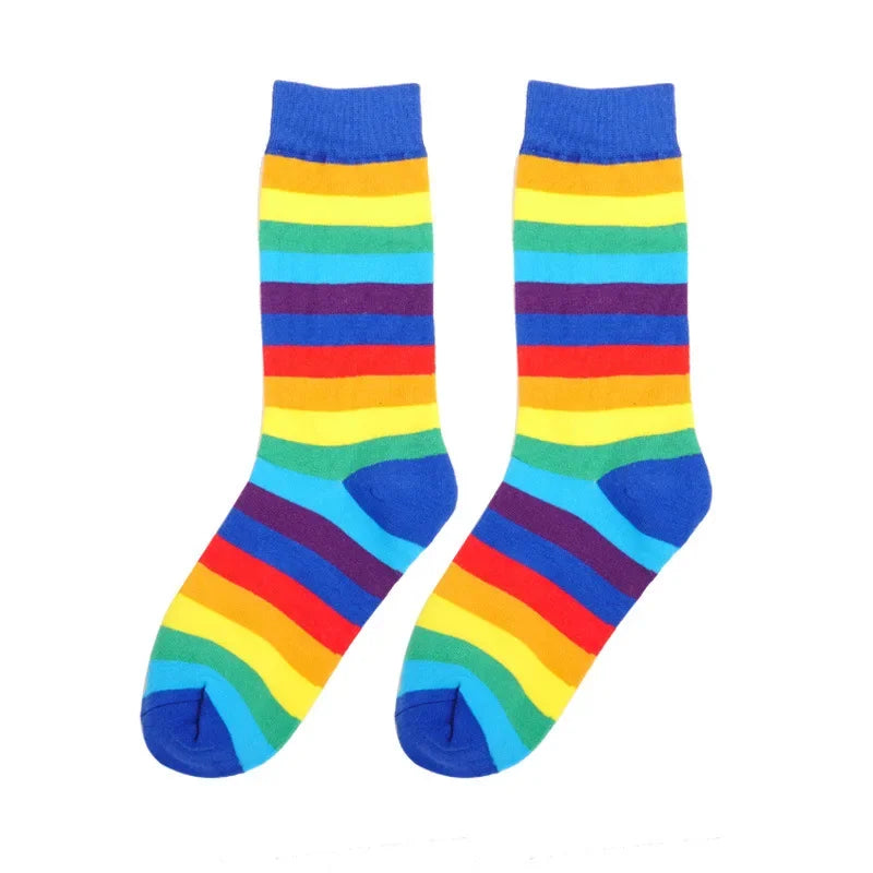 1 Pair Colors Rainbow Striped Women Sock New Arrival Elasticity Sweat Women Long Sock Sporty Meias Retro Harajuku Socks