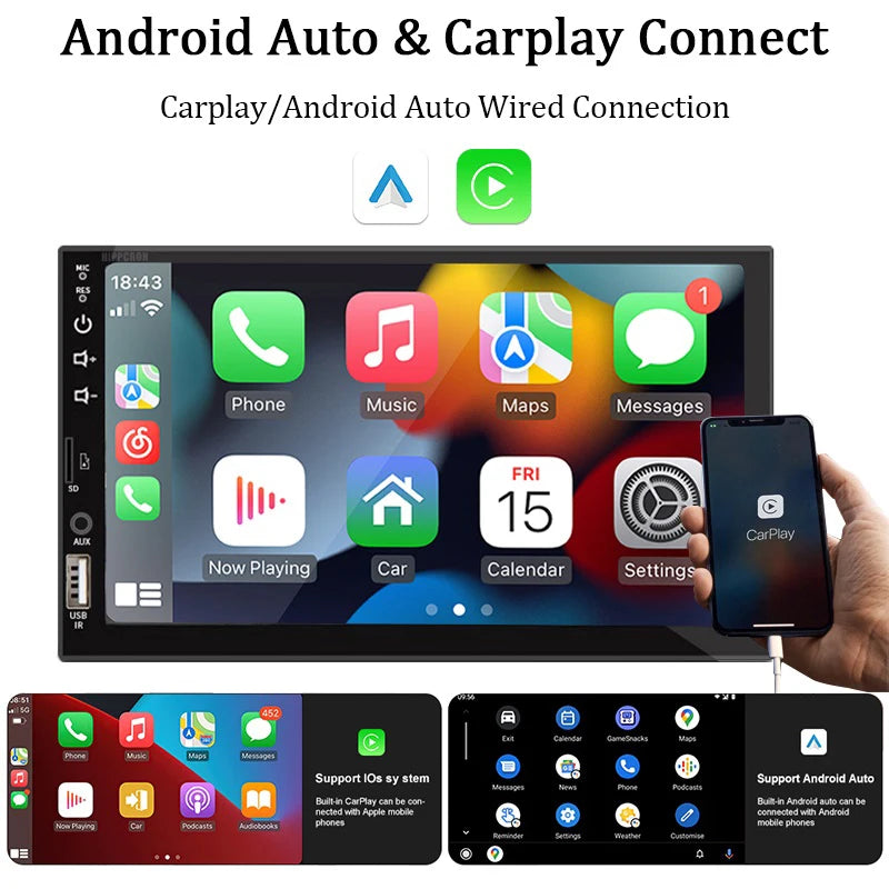 7“ Car Radio 1 Din Carplay Multimedia MP5 Player HD Touch Screen FM ISO Aux Input Bluetooth Mirror Link Universal Autoradio