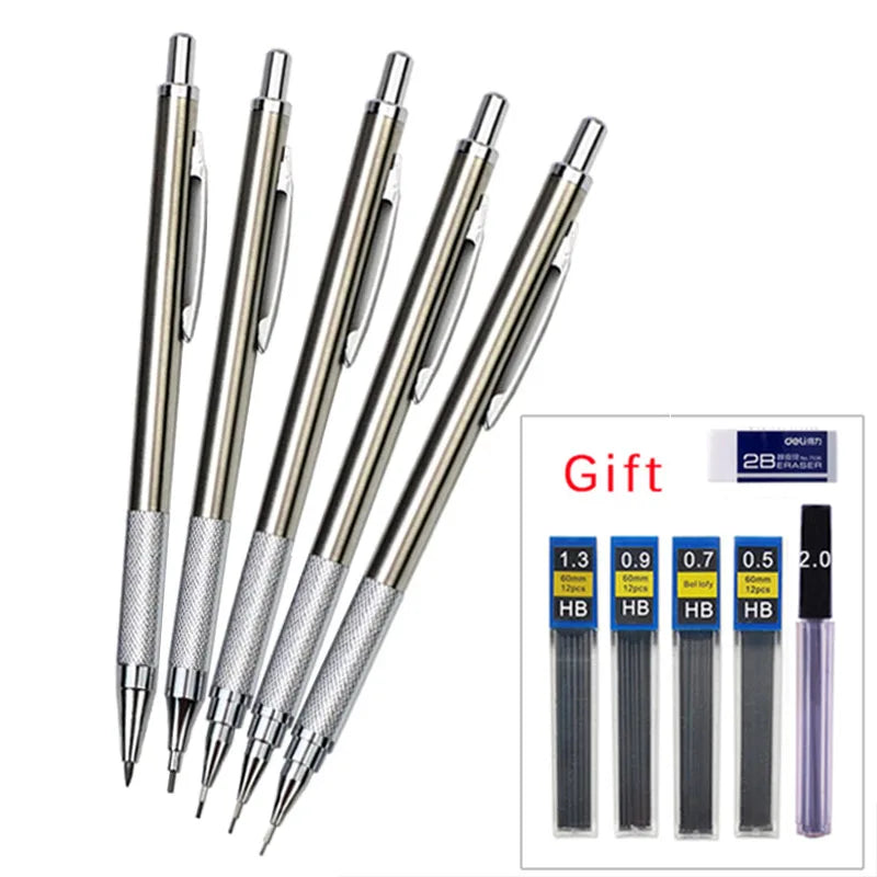 0.5 0.7 0.9 1.3 2.0mm Mechanical Pencil Set Full Metal Art Drawing Painting Automatic Pencil with Leads Office School Supply