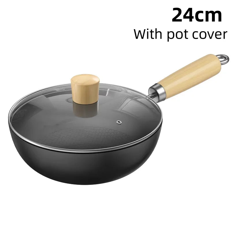 20/24cm Small Wok Household Cast Iron Wok Non-stick Wok Steak Auxiliary Food Pan Gas Stove Induction Cooker Food Frying Kitchen