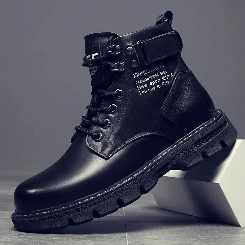 Men's High-top Fashion Shoes New Motorcycle and Ankle Boots Waterproof Boots Men Leather Shoes Men Casual Boot Bota Masculina