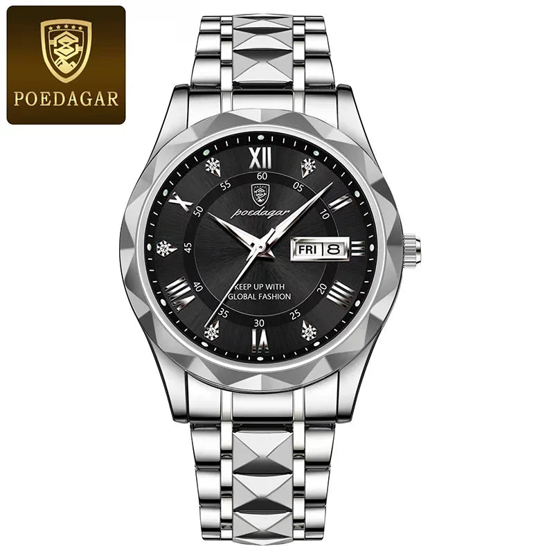 POEDAGAR Brand Business Luxury Watch Men Sport Waterproof Luminous Quartz Man Watch Steel Strap 2023 Calendar Clock Male Relógio