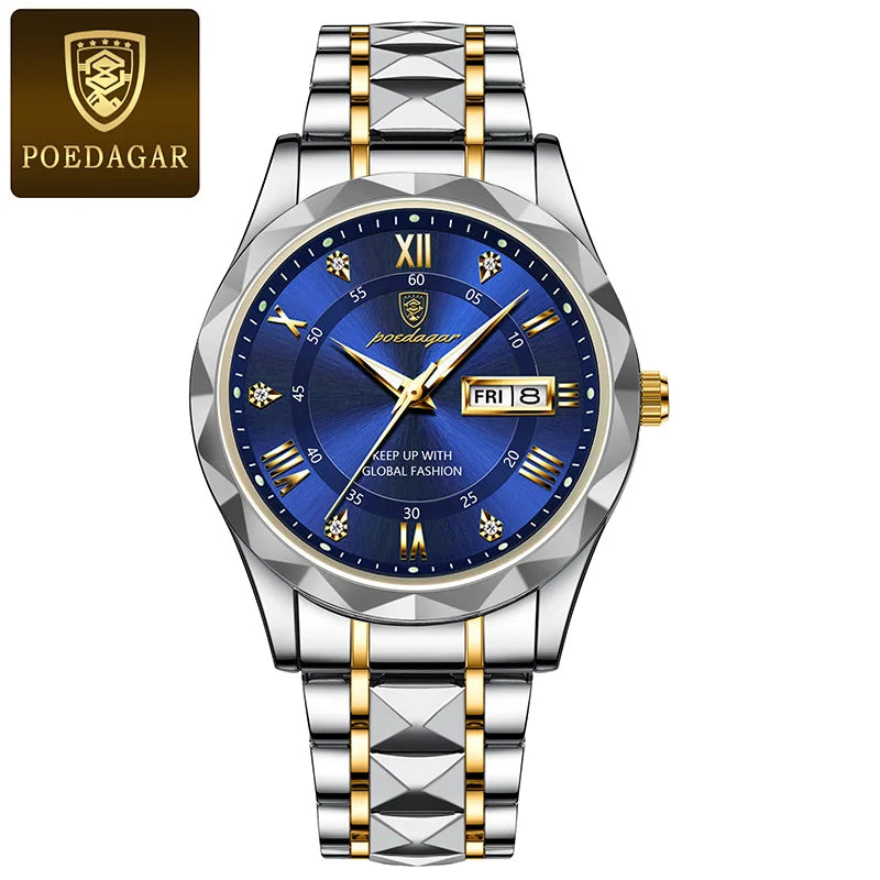 POEDAGAR Brand Business Luxury Watch Men Sport Waterproof Luminous Quartz Man Watch Steel Strap 2023 Calendar Clock Male Relógio