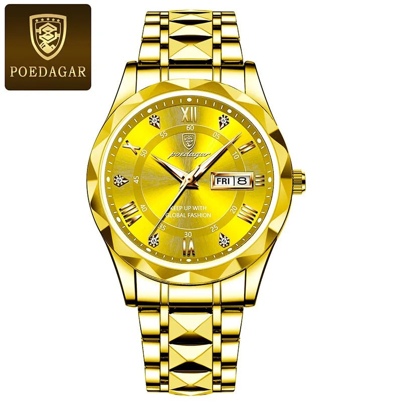 POEDAGAR Brand Business Luxury Watch Men Sport Waterproof Luminous Quartz Man Watch Steel Strap 2023 Calendar Clock Male Relógio