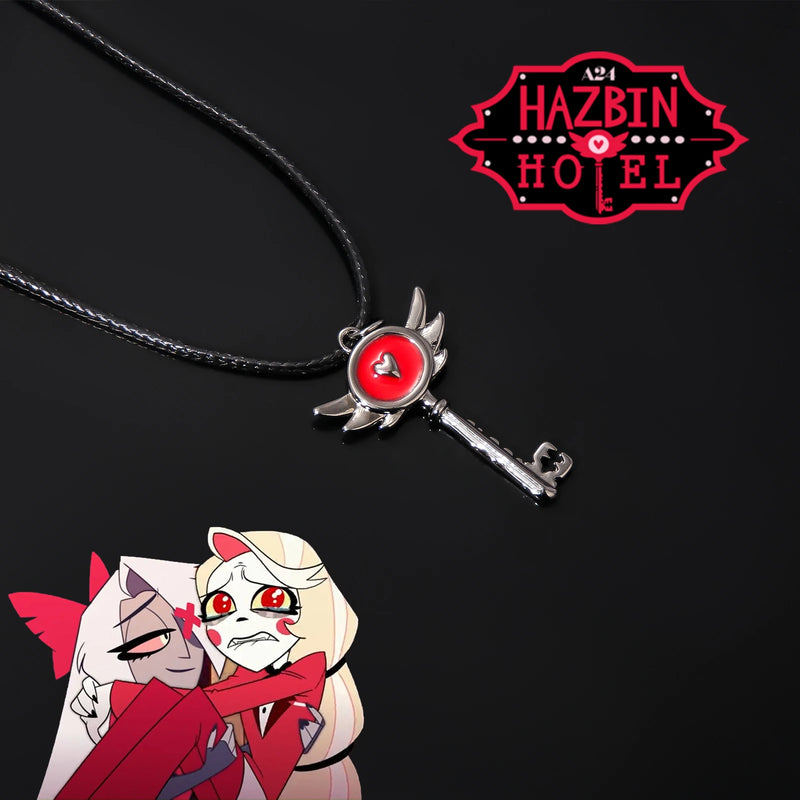 Hazbin Necklace Dainty Heart Padkey Portal Inspired Key Pendant Hotel Lucifer Alastor Group Cosplay Costume Jewelry Teens Girl