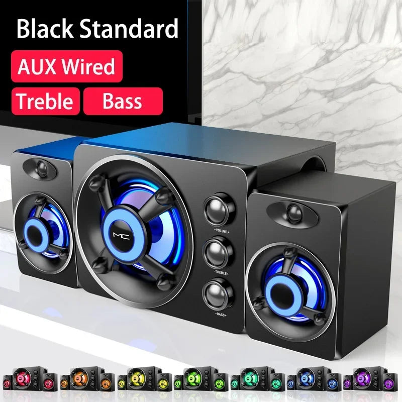 HIFI 3D Stereo Alto-falantes Coloridos LED Luz Pesada AUX USB Com Fio Sem Fio Bluetooth Áudio Home Theater Surround Som Bar TV