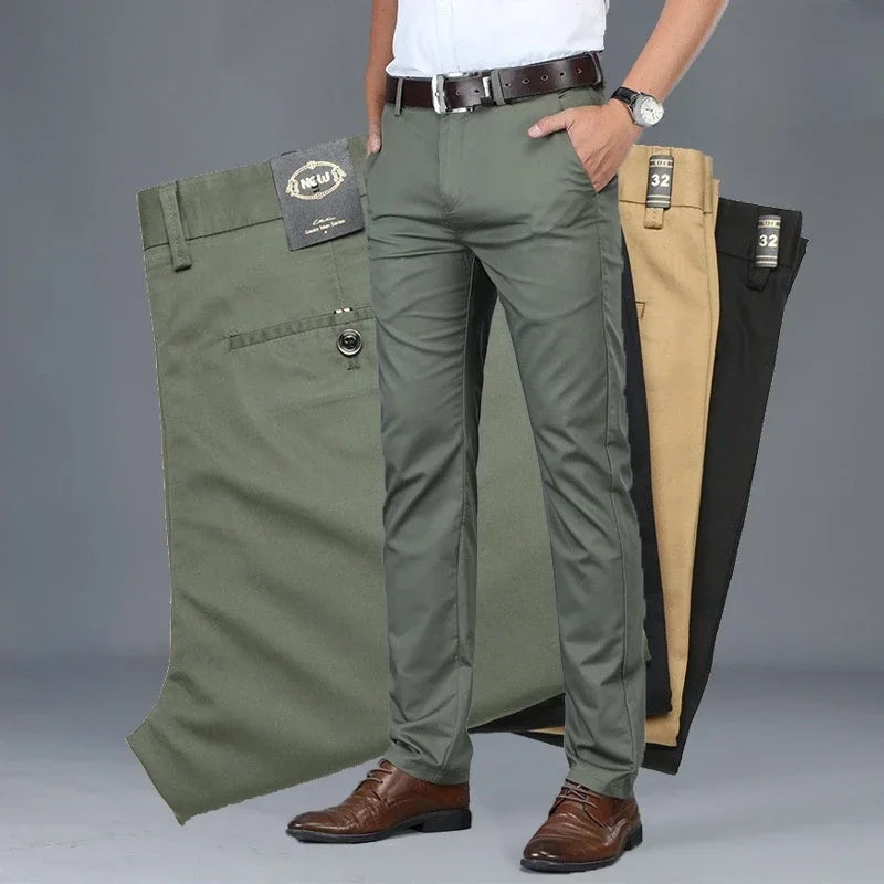 Summer Thin Men's Slim Suit Pants Fashion Business Casual Cotton Green Black Khaki Trousers Male Brand Clothing 30-40