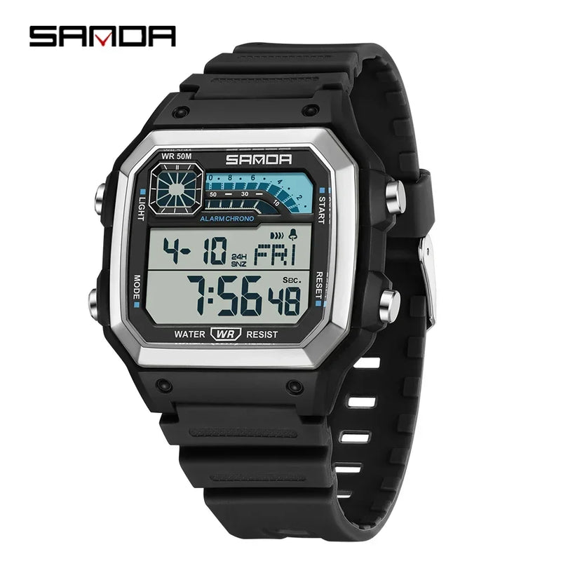 SANDA 6196  Waterproof Watch Sports Men's Lightweight Square Classic Fashion Electronic Rel ó gio mulher  Electronic Night Glow