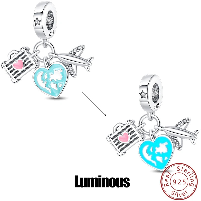 Charms Fit Pan 925 Original Bracelets Luminous Firefly Stars Cherry S925 Silver Pendants Beads DIY Party Christmas Jewelry