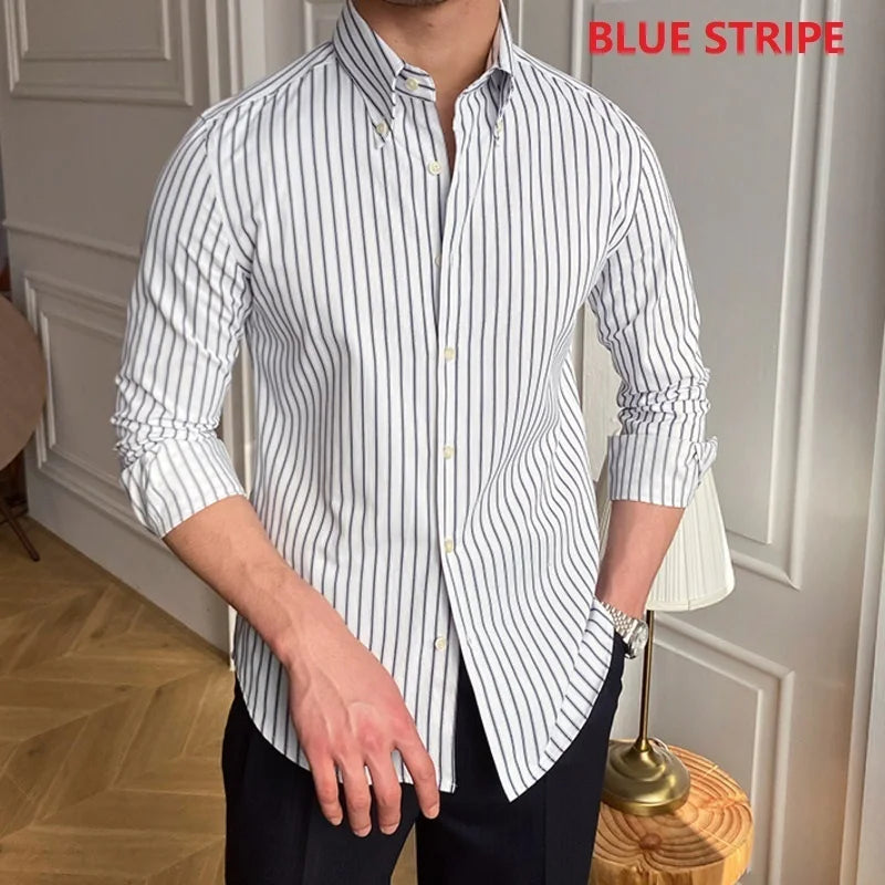 Casual Stripe Shirt Retro Shirt Dress Camisa Masculina Social Italian 2022 Spring British Style  Men Long Sleeve Striped Shirt