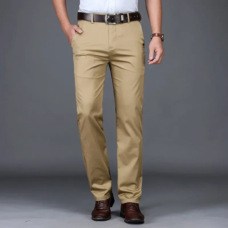 Summer Thin Men's Slim Suit Pants Fashion Business Casual Cotton Green Black Khaki Trousers Male Brand Clothing 30-40