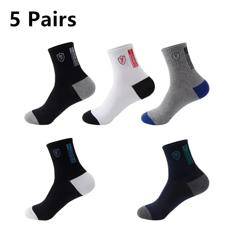 5 Pairs Apring And Fall Mens Sports Socks Summer Leisure Sweat Absorbent Comfortable Thin Breathable Basketball Meias EU 38-42