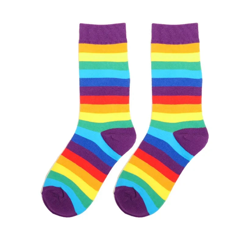 1 Pair Colors Rainbow Striped Women Sock New Arrival Elasticity Sweat Women Long Sock Sporty Meias Retro Harajuku Socks