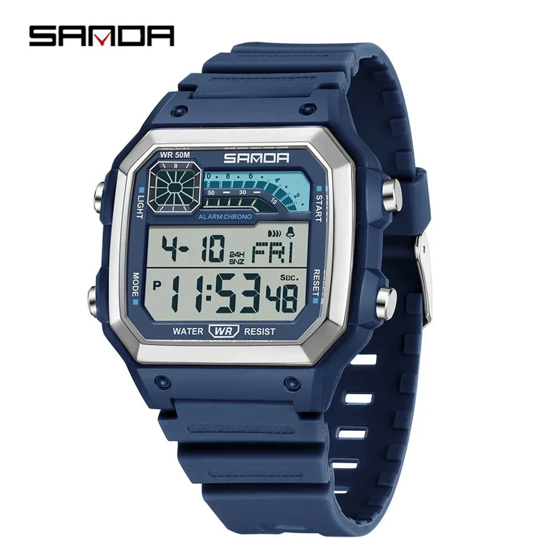 SANDA 6196  Waterproof Watch Sports Men's Lightweight Square Classic Fashion Electronic Rel ó gio mulher  Electronic Night Glow