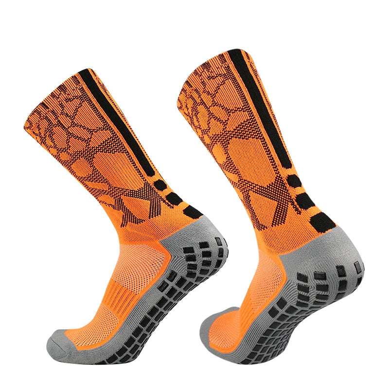 New honeycomb patterned heel striped football socks Sports non-slip square silicone grip soccer socks calcetines hombre futebol