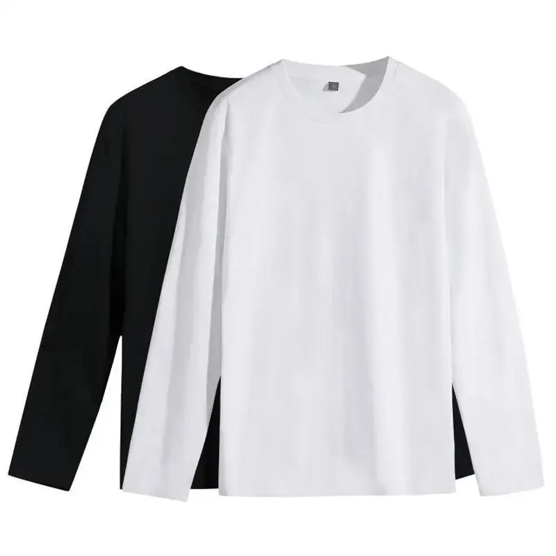 Inner Layer Xinjiang Cotton Long Sleeve T-shirt Men's White Black Monochrome Base Layer Top Layered Autumn Clothes