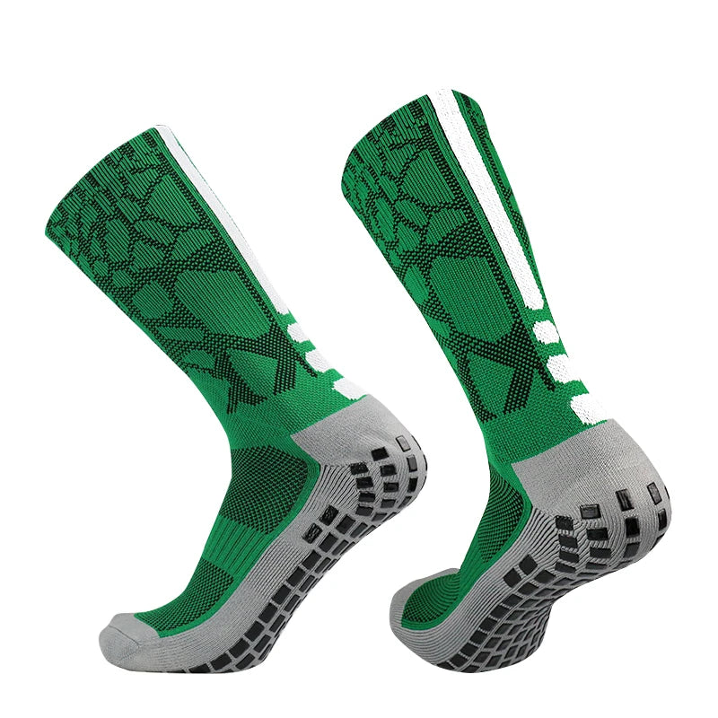 New honeycomb patterned heel striped football socks Sports non-slip square silicone grip soccer socks calcetines hombre futebol