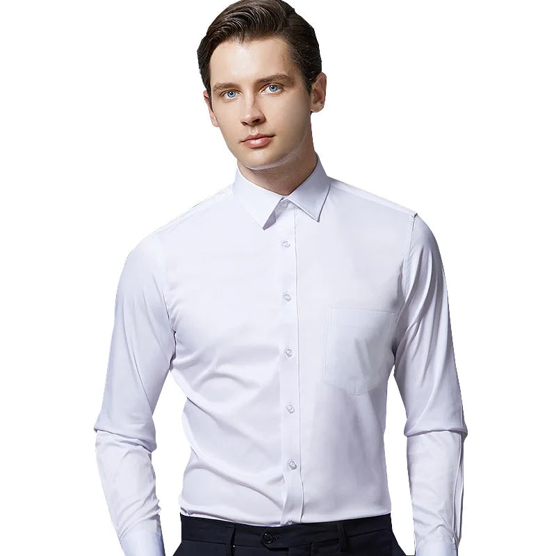 New Anti-Wrinkle Cotton Men's Shirts Long Sleeve Dress Shirts For Men Slim Fit Camisa Social Business Blouse Pocket White Shirt