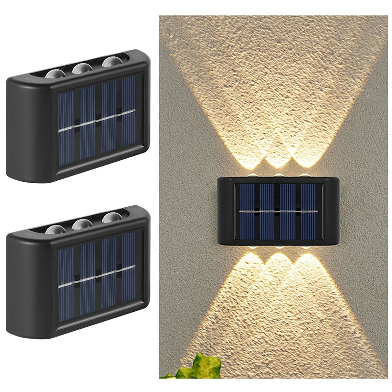 6LED Solar Lights, Outdoor Atmosphere Wall Lamp,Up And Down Light Control for Garden Yard Street Balcony Terrace Camping Decor