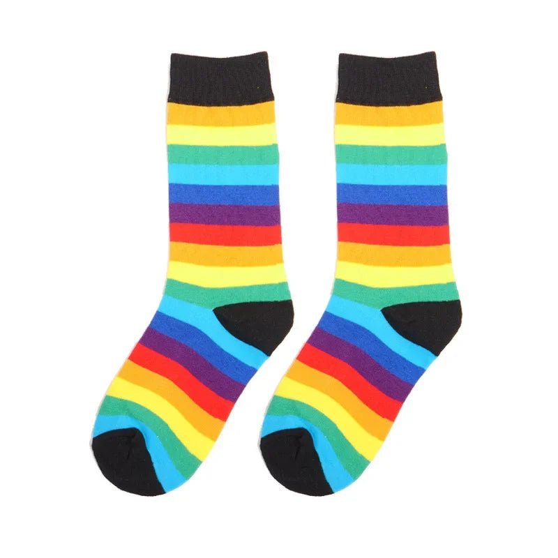 1 Pair Colors Rainbow Striped Women Sock New Arrival Elasticity Sweat Women Long Sock Sporty Meias Retro Harajuku Socks