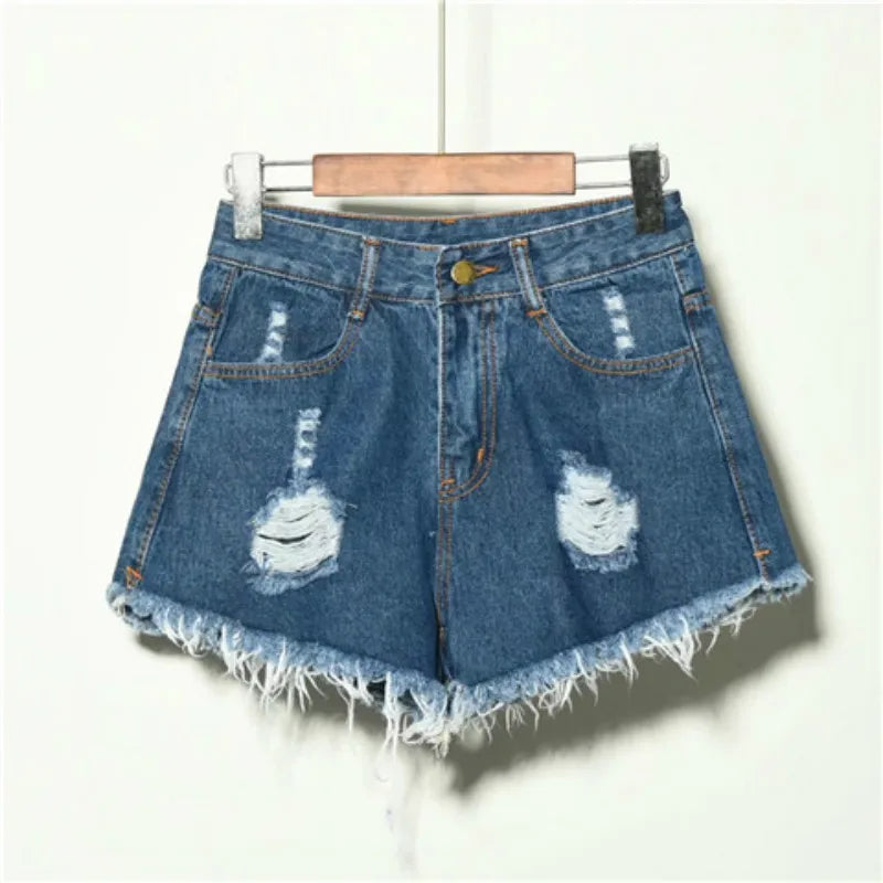 2025 New High Waist Tassel Broken Denim Shorts Female Summer Korean Version Raw Edge Wide Leg Loose Plus Size Jean Shorts Women