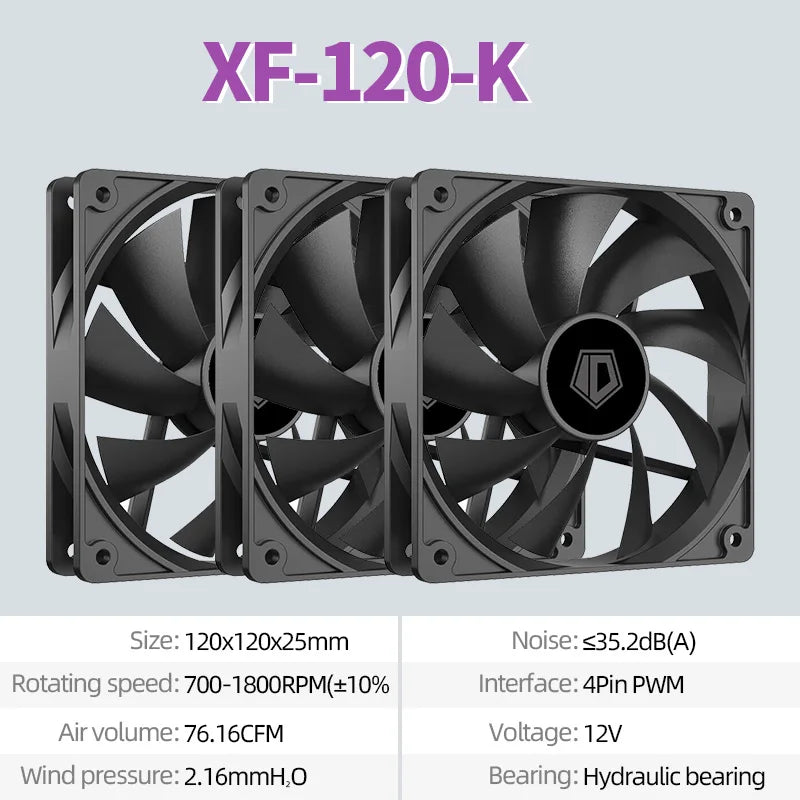 ID-COOLING XF-120-K Simplicity Efficiency PC Gamer Computer Case Fan 12V 4Pin PWM Adjust Speed Serializable Cooling Ventilador